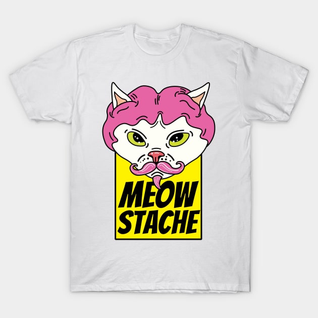 Cat with wig, hairless cat with wig, cat with a mustache T-Shirt by Sourdigitals